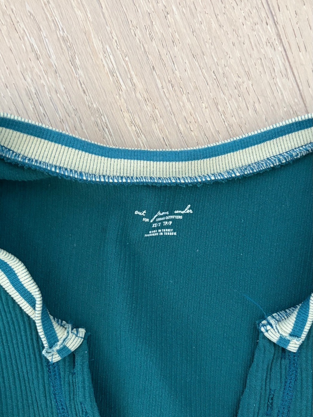 Urban Outfitters Teal Ribbed V-Neck Tank with Cream-Striped Trim - Picture 2 of 2